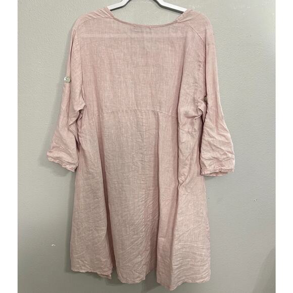 Saga Made In Italy Linen Button Front Tunic Women’s One Size Pink Lagenlook - Picture 6 of 9